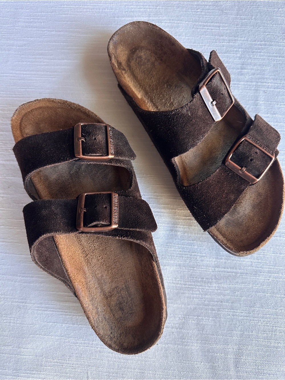 Birkenstock Arizona Suede Leather Two-Strap Sandals in Mocha Brown | 38 (7-7.5)